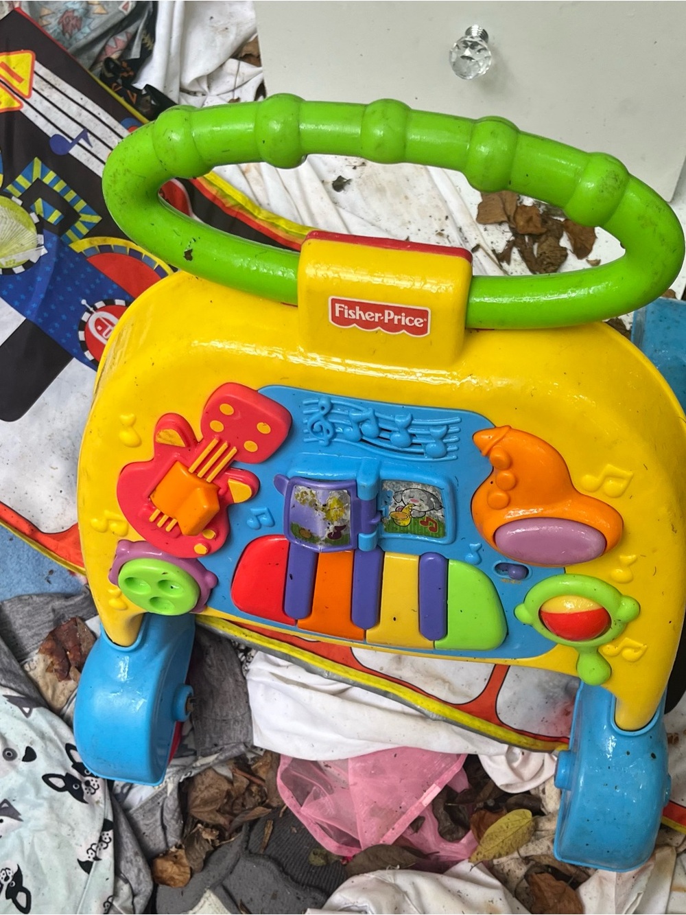 Fisher-Price Bright Yellow Musical Learning Walker with Green Handle